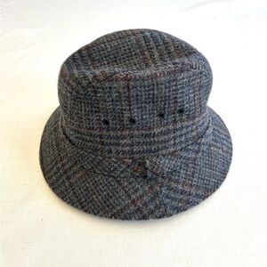Vintage L.L. Bean Grey Tweed Plaid Wool Bucket Hat